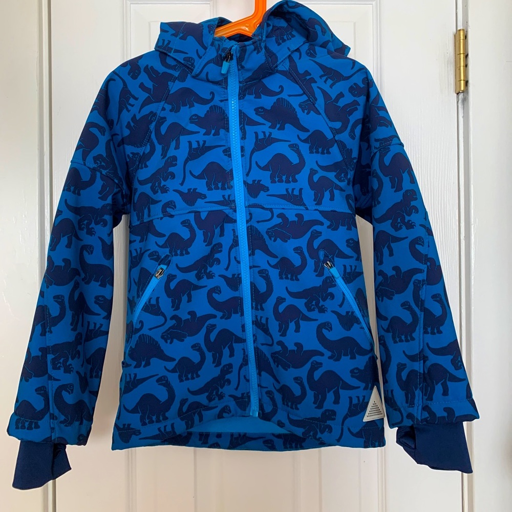 H&M Kids Boys Blue Dinosaur Hooded Rain Jacket Windbreaker sz 6/7